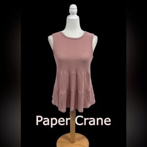 PAPER CRANE Waffle Knit Dusty Rose Tiered Sleeveless Top Size Medium